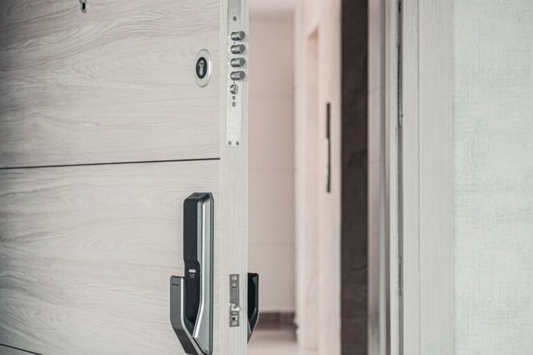 Smart door lock installed on a modern front door